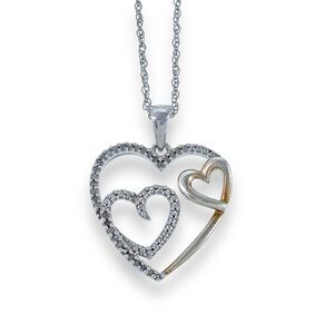 UD Sterling Silver 925 Triple Heart Gold Plate Pave Cubic Zirconia Pendant ONLY